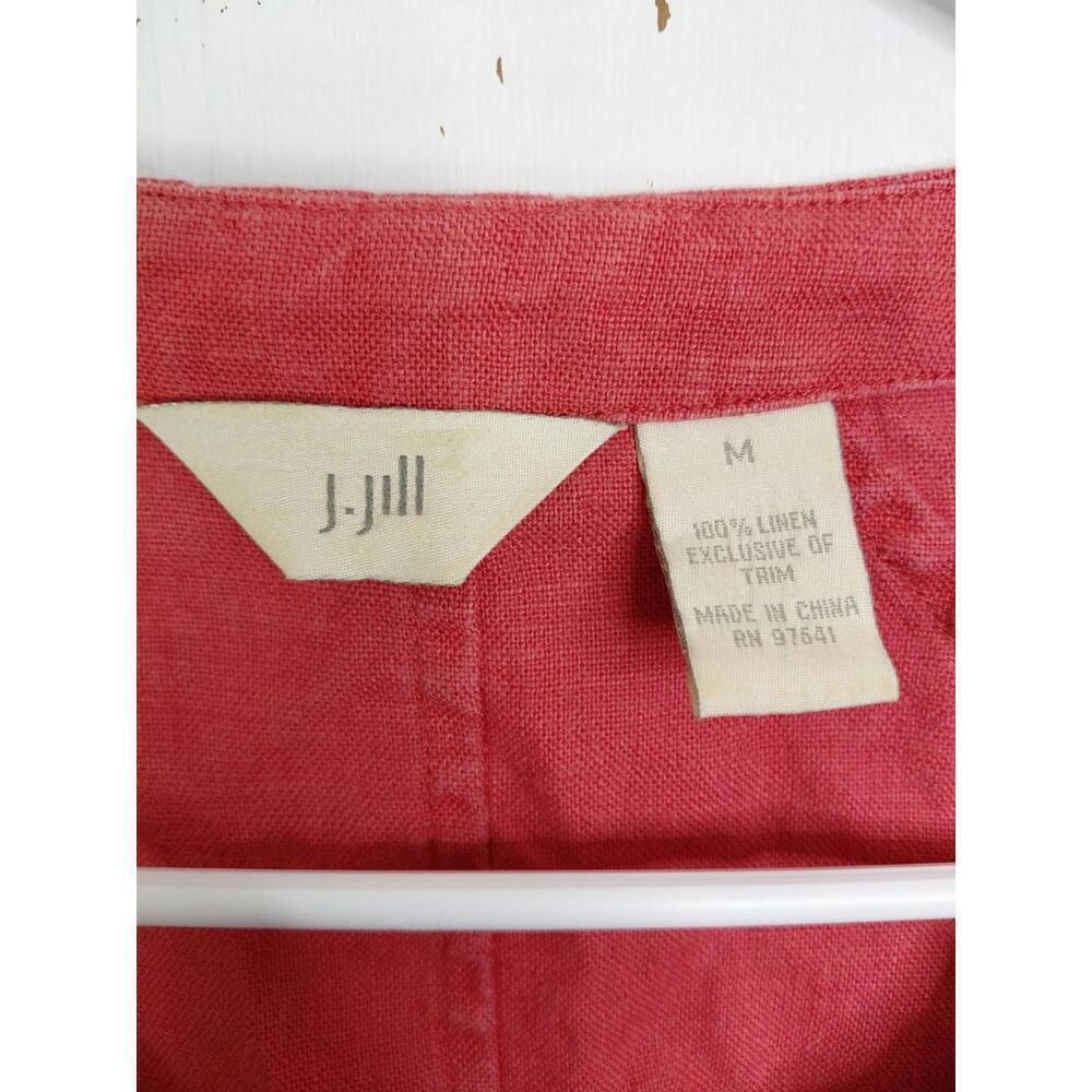 J Jill Jacket Womens Medium Vintage Salmon Pink Linen Collarless Full Zip - Picture 6 of 8